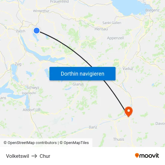 Volketswil to Chur map