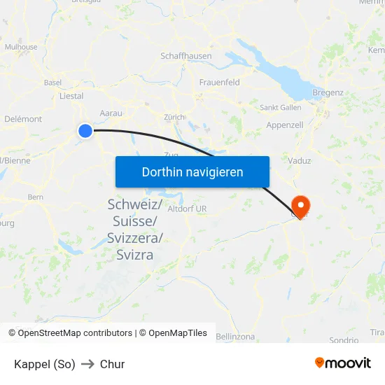 Kappel (So) to Chur map