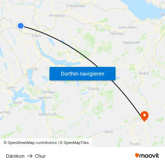 Dänikon to Chur map