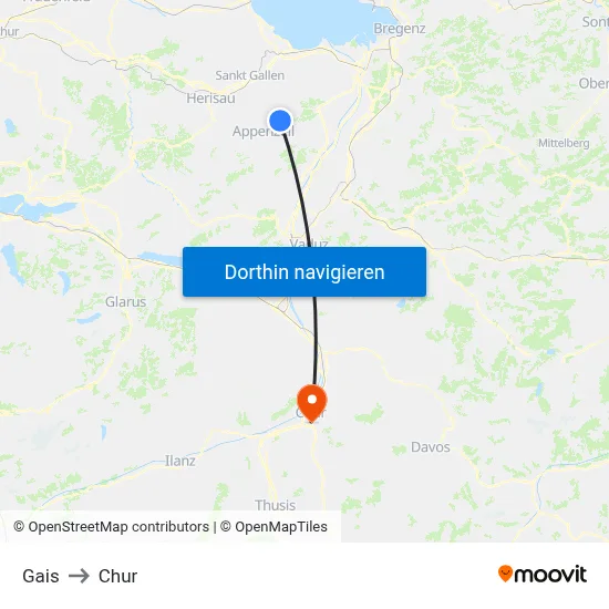 Gais to Chur map