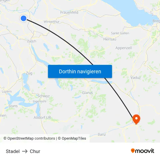 Stadel to Chur map