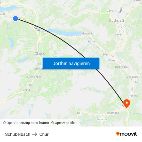 Schübelbach to Chur map