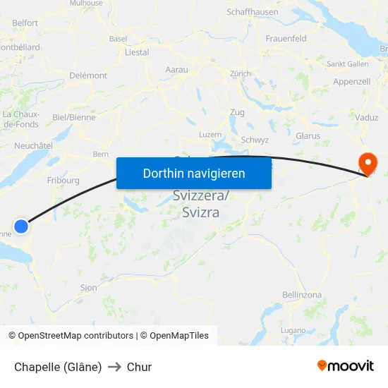 Chapelle (Glâne) to Chur map