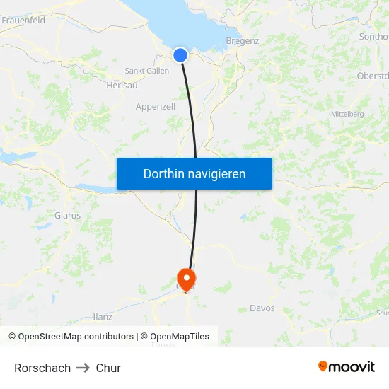 Rorschach to Chur map
