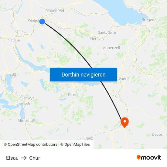 Elsau to Chur map
