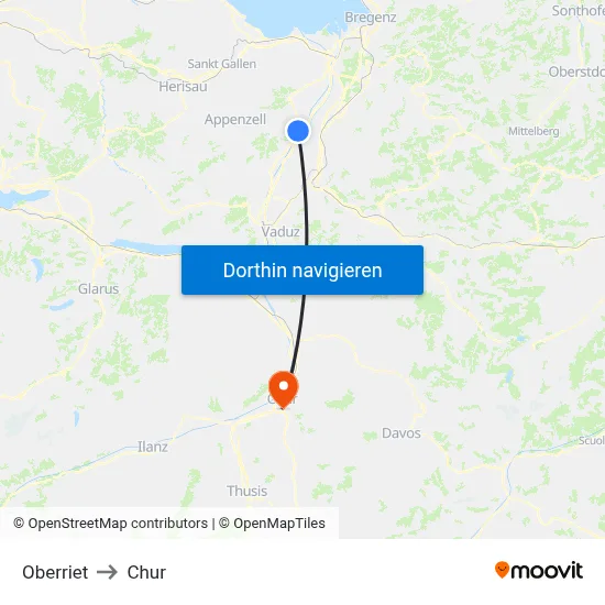 Oberriet to Chur map
