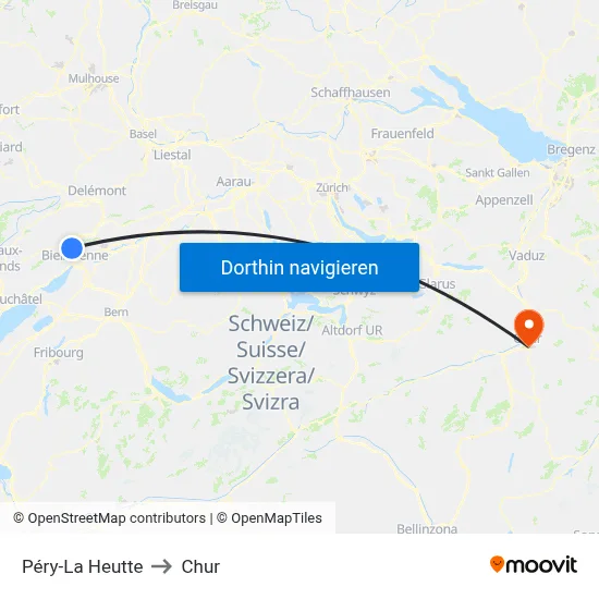Péry-La Heutte to Chur map