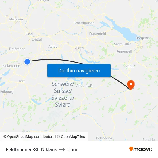 Feldbrunnen-St. Niklaus to Chur map