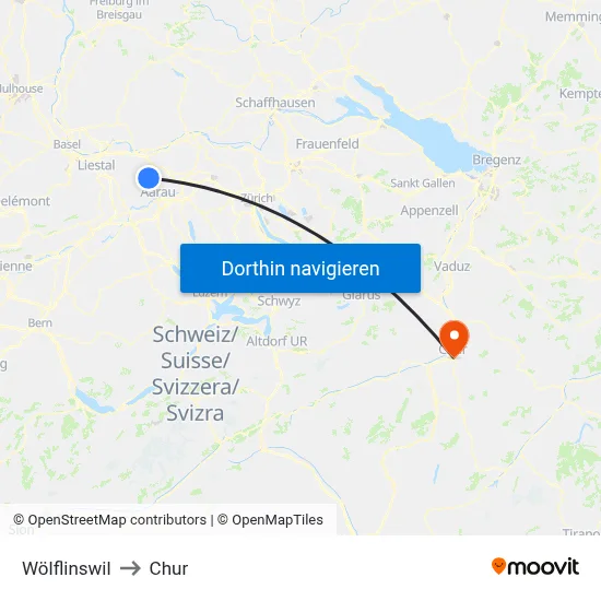 Wölflinswil to Chur map