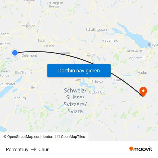 Porrentruy to Chur map