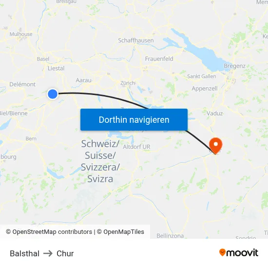 Balsthal to Chur map