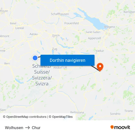 Wolhusen to Chur map