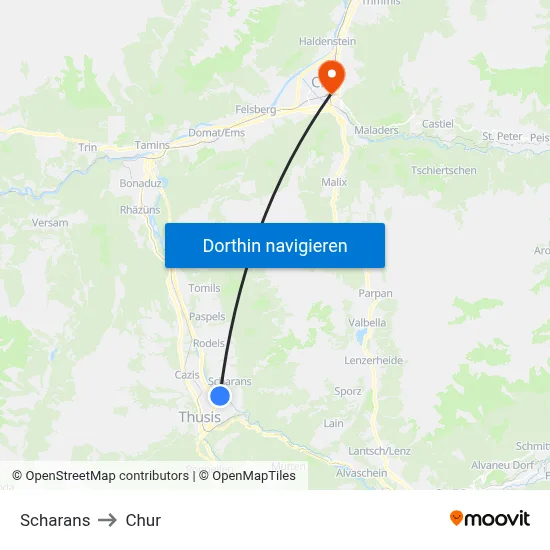 Scharans to Chur map