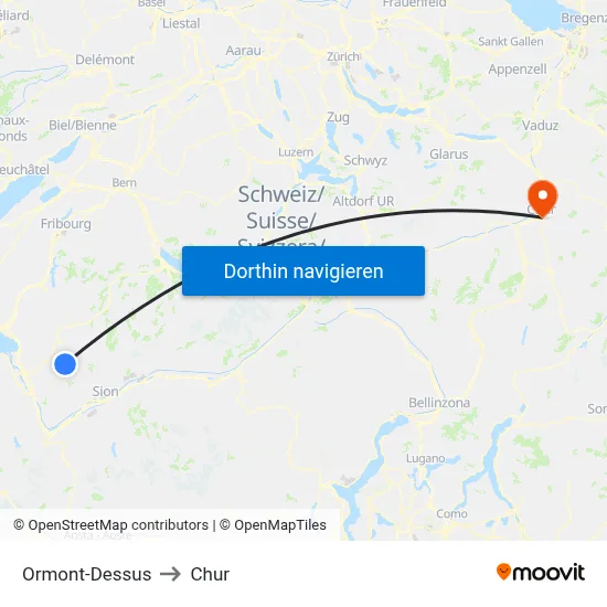 Ormont-Dessus to Chur map