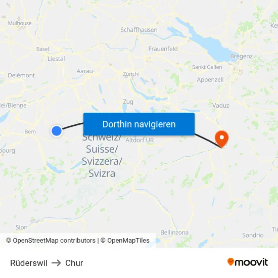 Rüderswil to Chur map