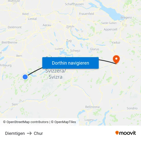 Diemtigen to Chur map