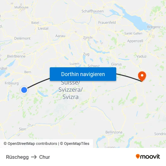 Rüschegg to Chur map