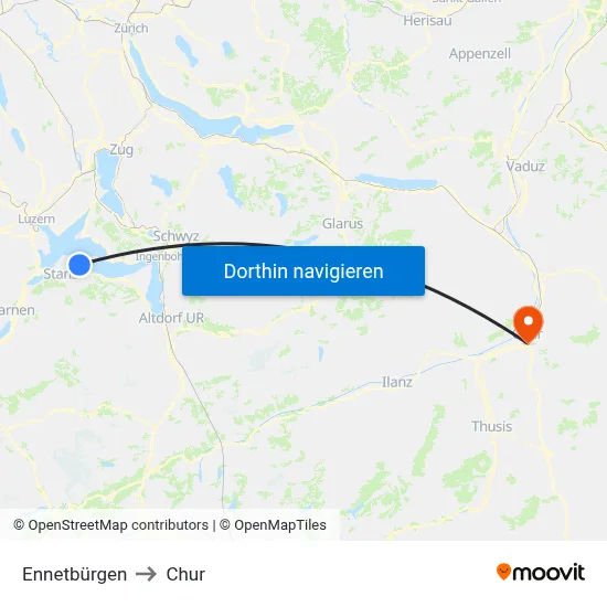 Ennetbürgen to Chur map