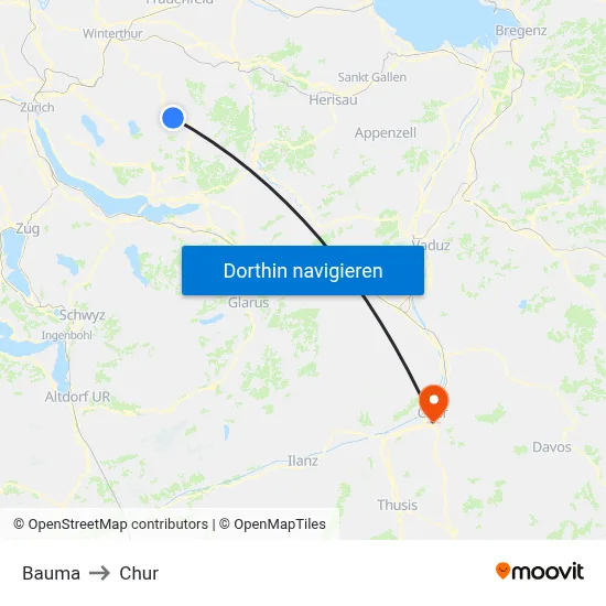 Bauma to Chur map