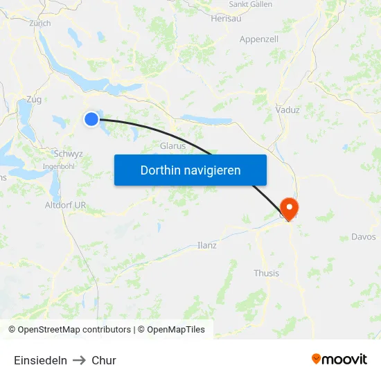 Einsiedeln to Chur map