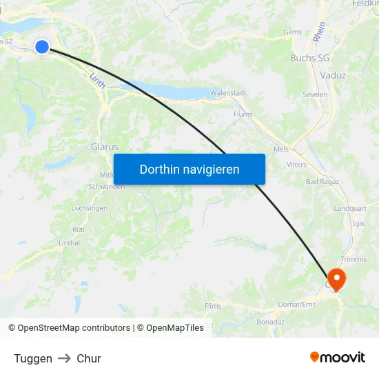 Tuggen to Chur map