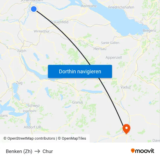 Benken (Zh) to Chur map