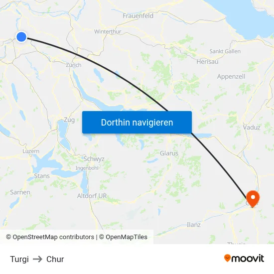 Turgi to Chur map