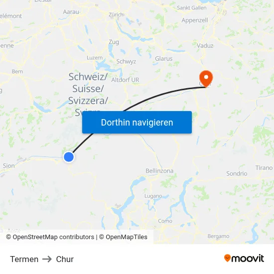 Termen to Chur map