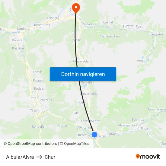 Albula/Alvra to Chur map
