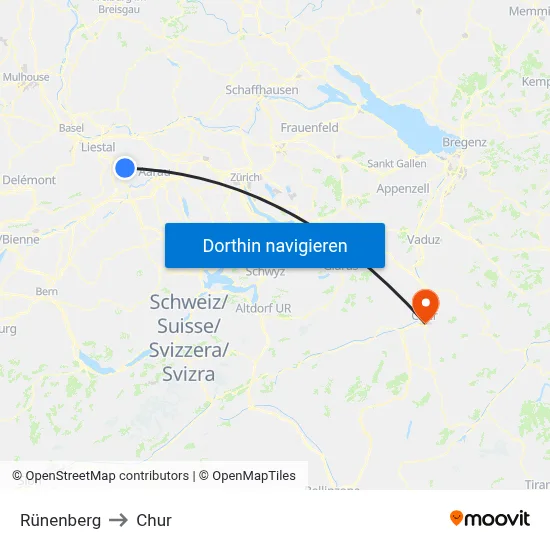 Rünenberg to Chur map