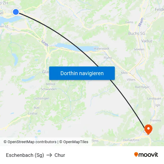 Eschenbach (Sg) to Chur map