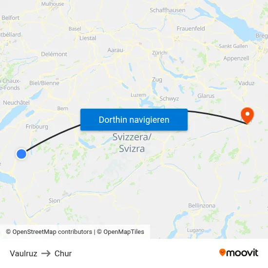Vaulruz to Chur map