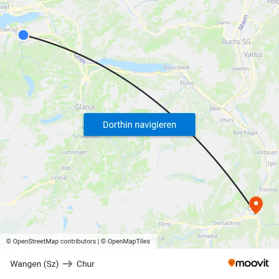 Wangen (Sz) to Chur map