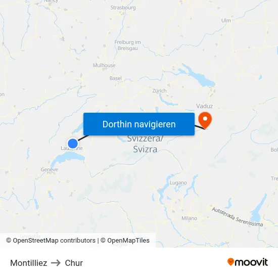Montilliez to Chur map