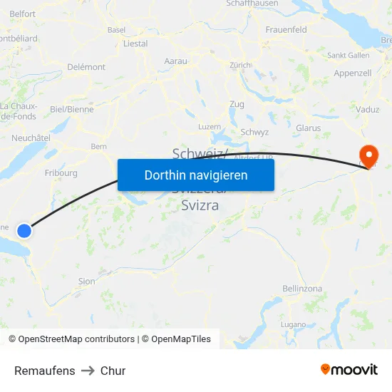 Remaufens to Chur map