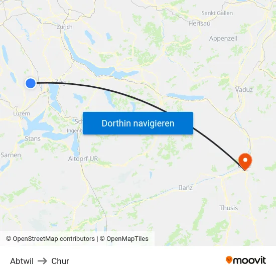 Abtwil to Chur map