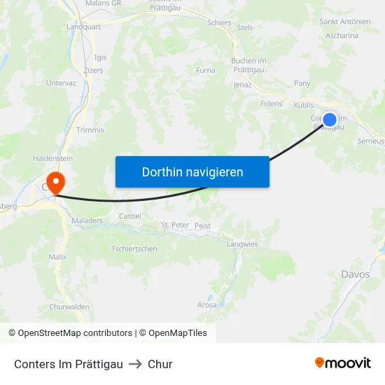 Conters Im Prättigau to Chur map