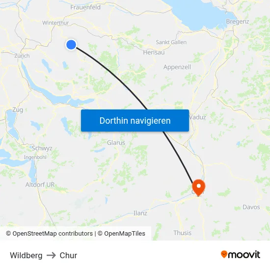Wildberg to Chur map