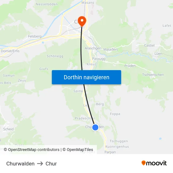 Churwalden to Chur map