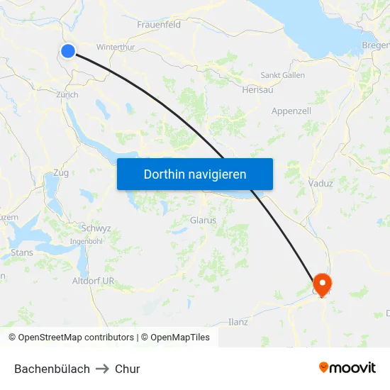 Bachenbülach to Chur map