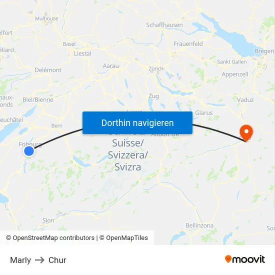 Marly to Chur map