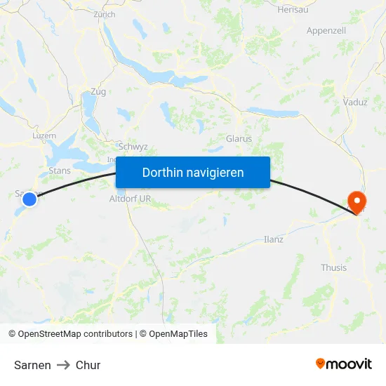 Sarnen to Chur map