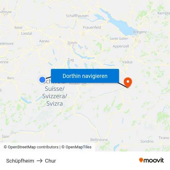 Schüpfheim to Chur map