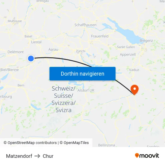 Matzendorf to Chur map