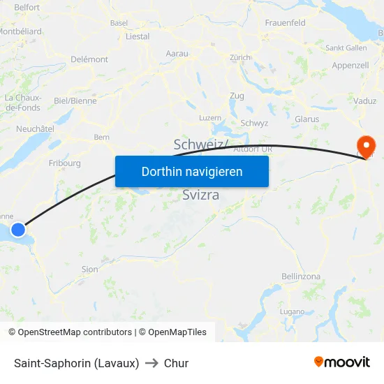 Saint-Saphorin (Lavaux) to Chur map