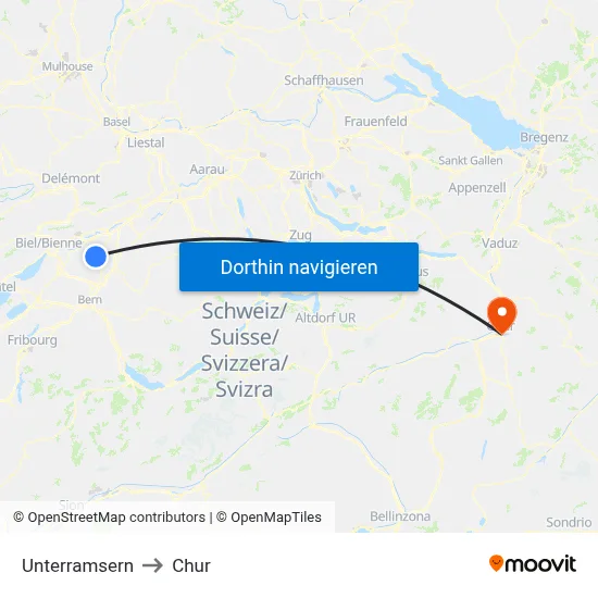 Unterramsern to Chur map