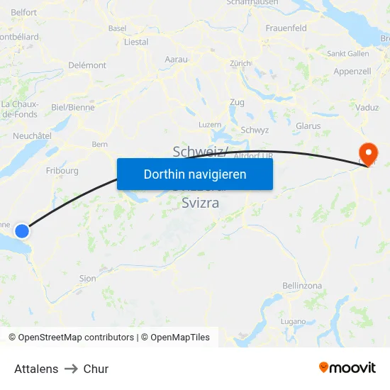Attalens to Chur map