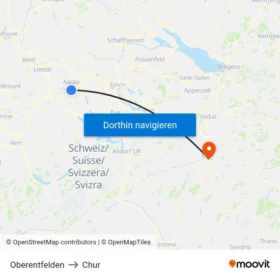 Oberentfelden to Chur map