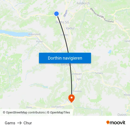 Gams to Chur map