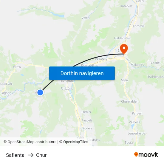 Safiental to Chur map